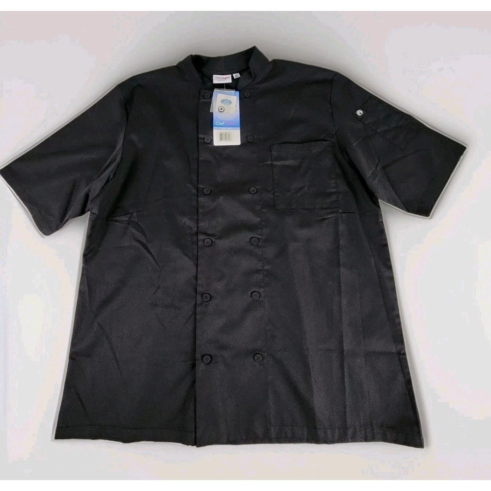 NWT Chef Works Montreal Cool Vent Chef Coat Mens XL Jacket Black Short Sleeve
